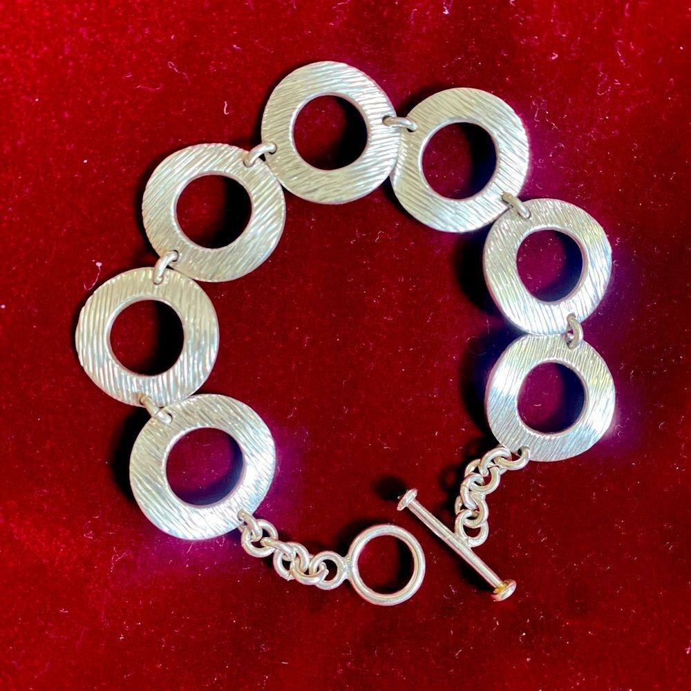 Taxco Mexico 925 Sterling Silver Link Bracelet Modernist Ribbed Toggle Gift NWOT